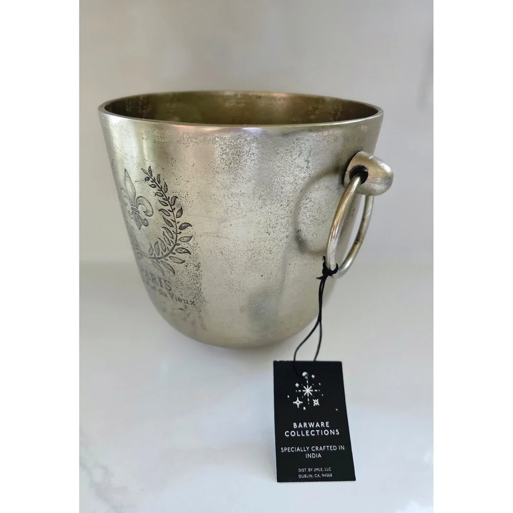 Cheers and Co Paris Fleur de Lis Silver Metal Ice Bucket Wine Chiller New